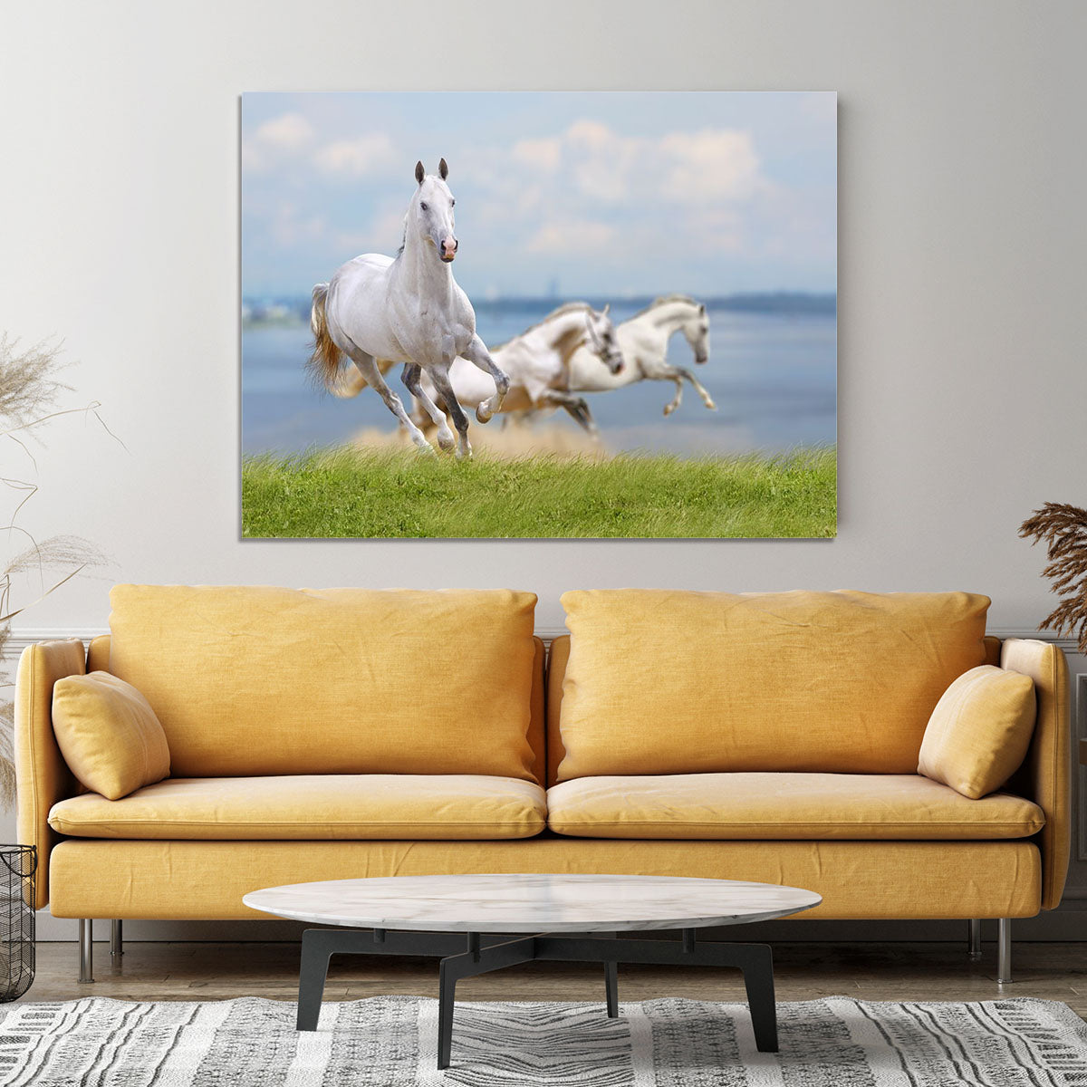 White horses running near water Canvas Print or Poster - Canvas Art Rocks - 4