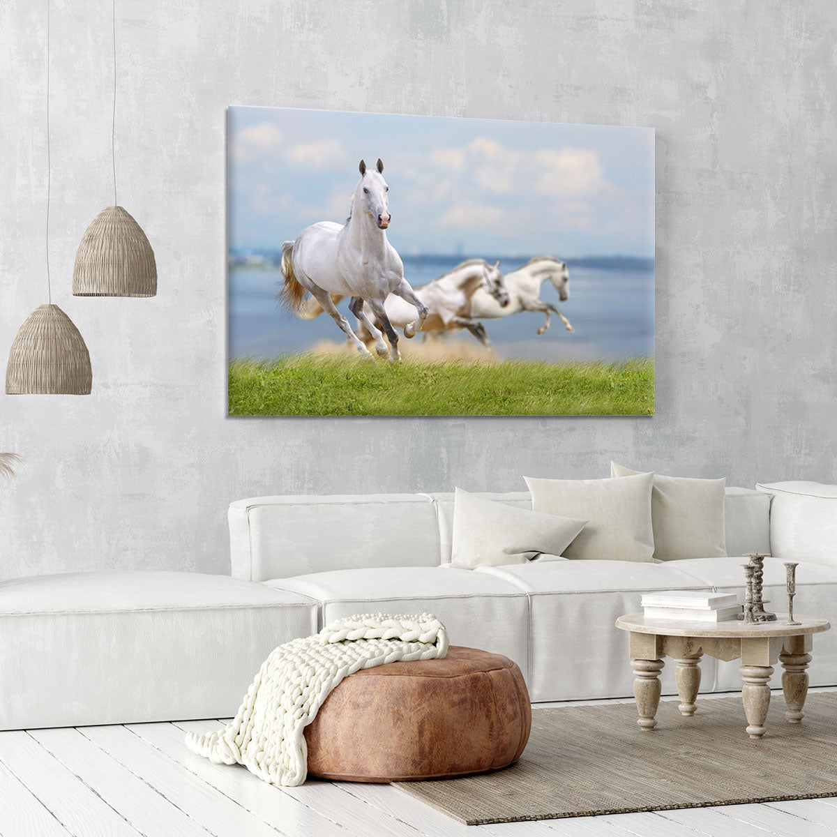 White horses running near water Canvas Print or Poster - Canvas Art Rocks - 6
