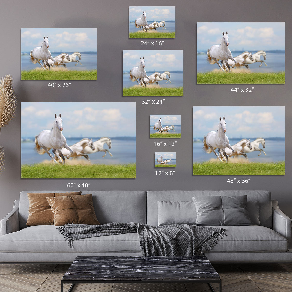 White horses running near water Canvas Print or Poster - Canvas Art Rocks - 7