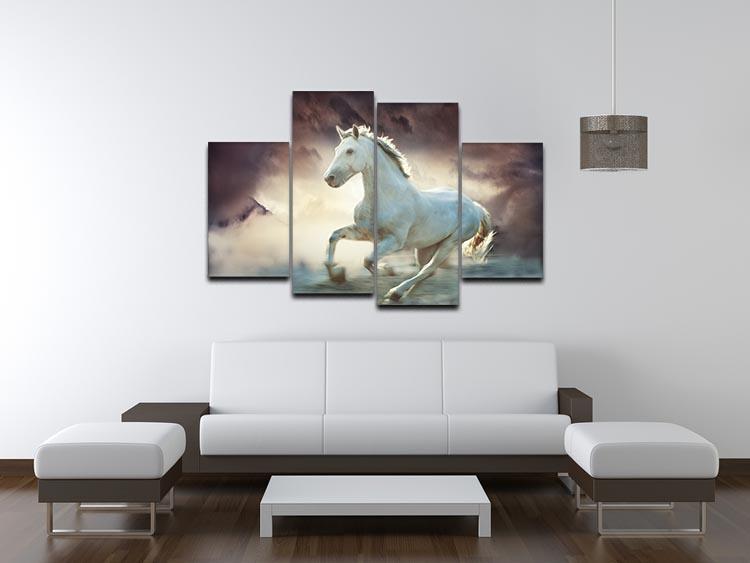 White running horse 4 Split Panel Canvas  - Canvas Art Rocks - 3