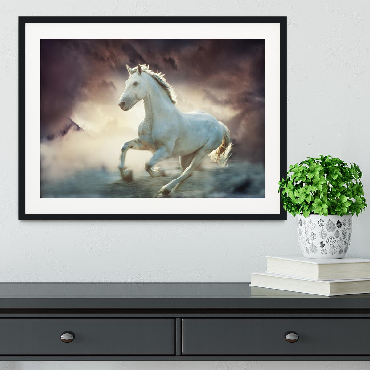 White running horse Framed Print - Canvas Art Rocks - 1