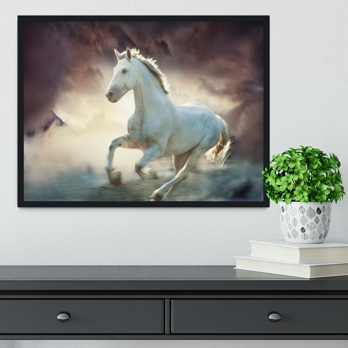 White running horse Framed Print - Canvas Art Rocks - 2