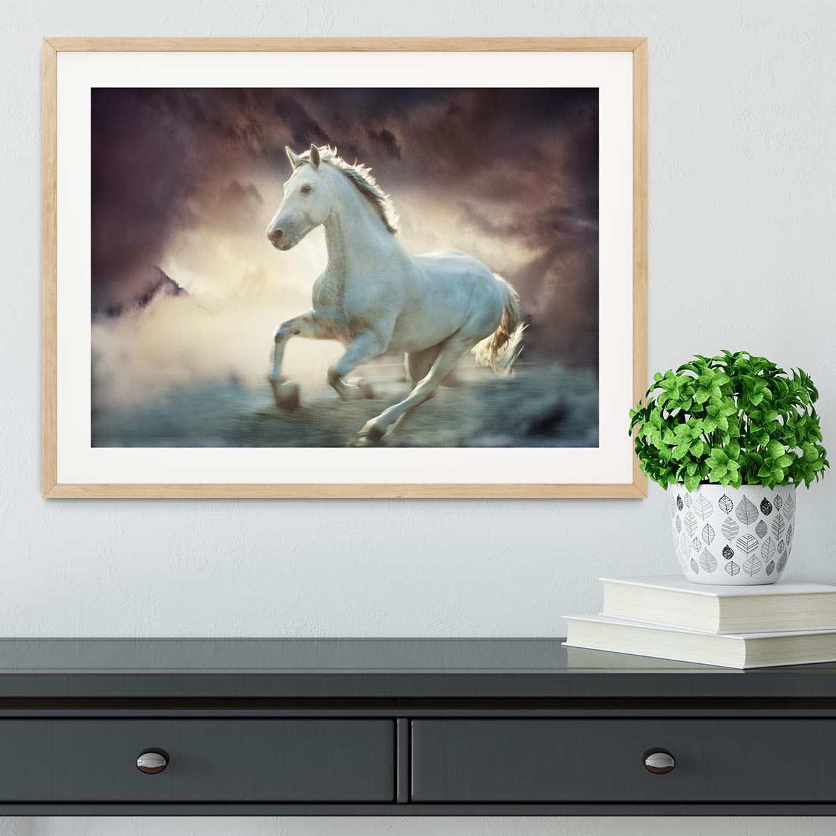 White running horse Framed Print - Canvas Art Rocks - 3