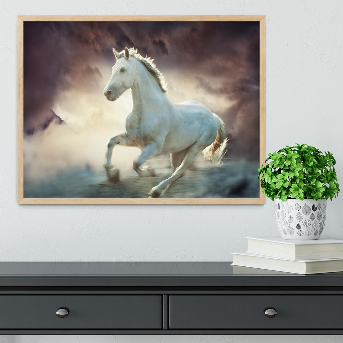 White running horse Framed Print - Canvas Art Rocks - 4