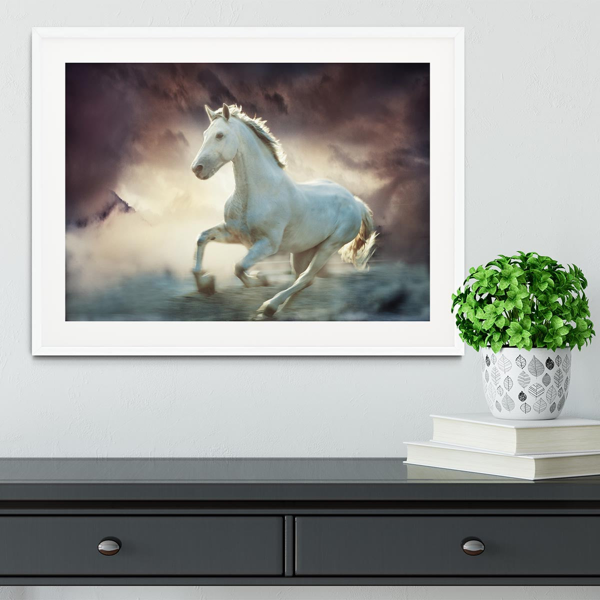 White running horse Framed Print - Canvas Art Rocks - 5
