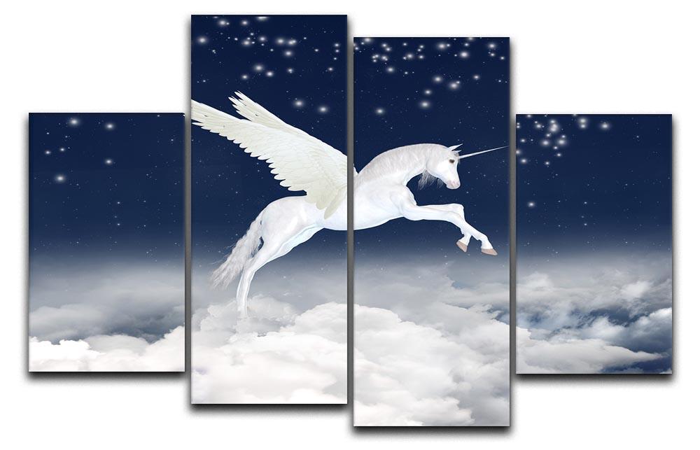 White unicorn flying in the sky 4 Split Panel Canvas  - Canvas Art Rocks - 1
