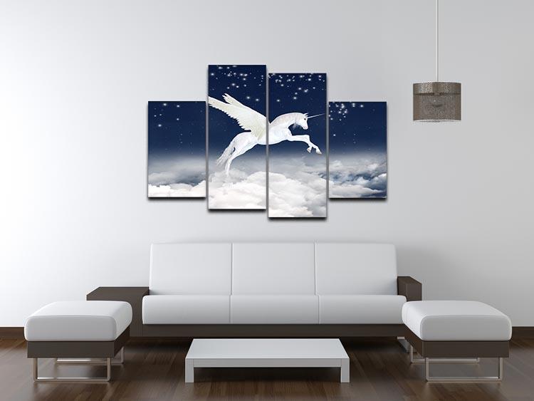 White unicorn flying in the sky 4 Split Panel Canvas  - Canvas Art Rocks - 3