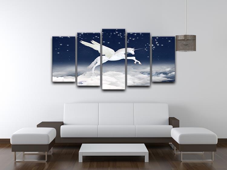 White unicorn flying in the sky 5 Split Panel Canvas  - Canvas Art Rocks - 3
