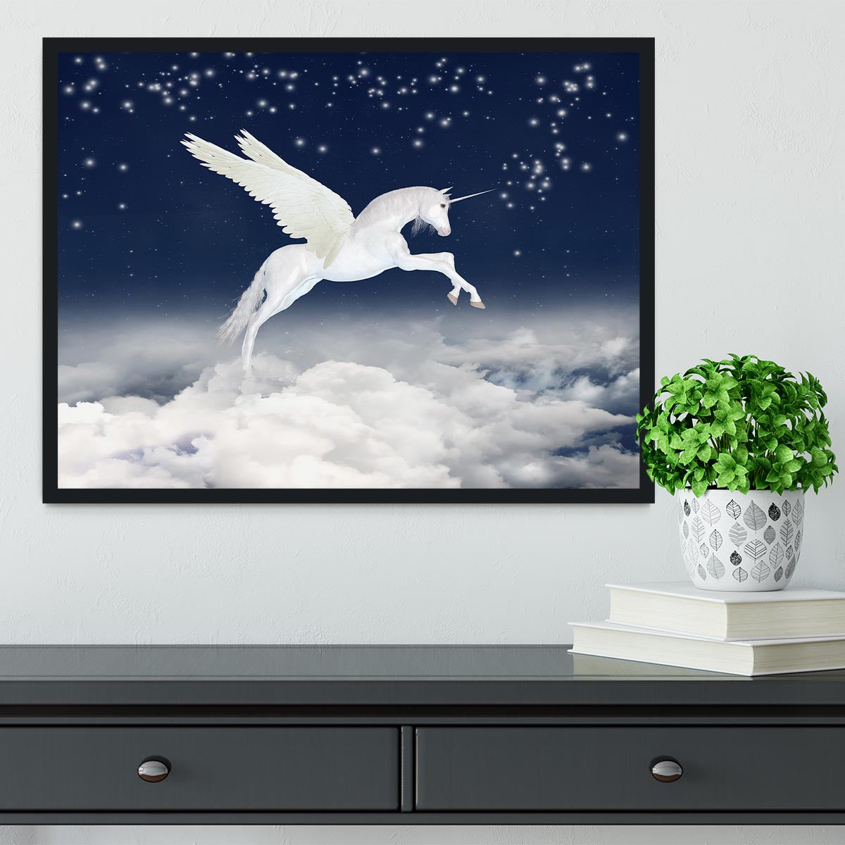 White unicorn flying in the sky Framed Print - Canvas Art Rocks - 2