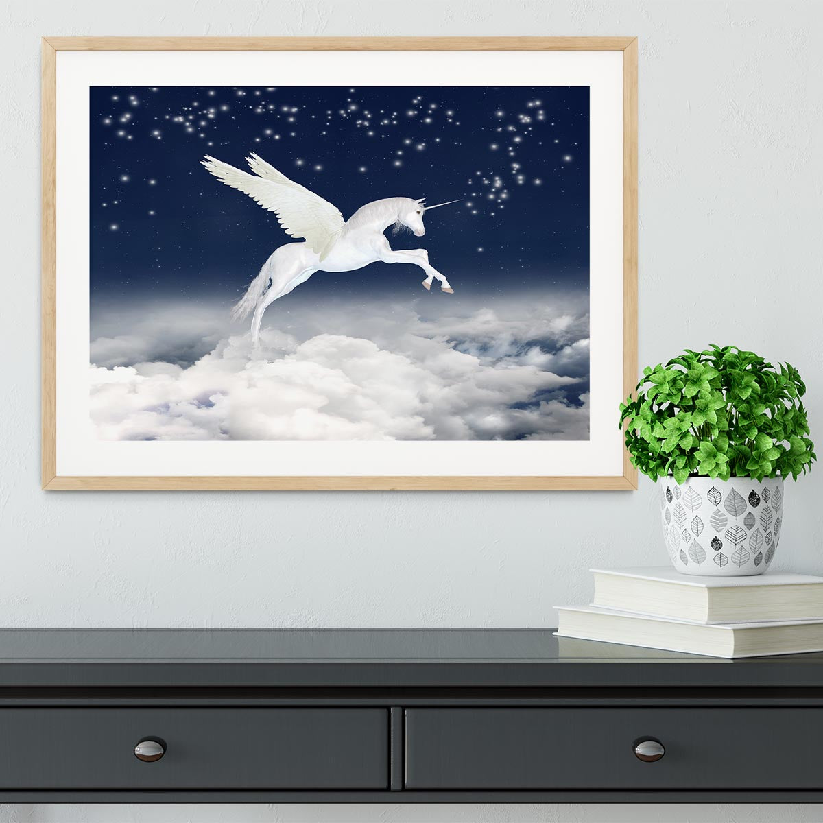 White unicorn flying in the sky Framed Print - Canvas Art Rocks - 3