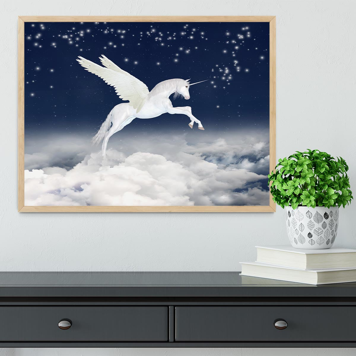 White unicorn flying in the sky Framed Print - Canvas Art Rocks - 4
