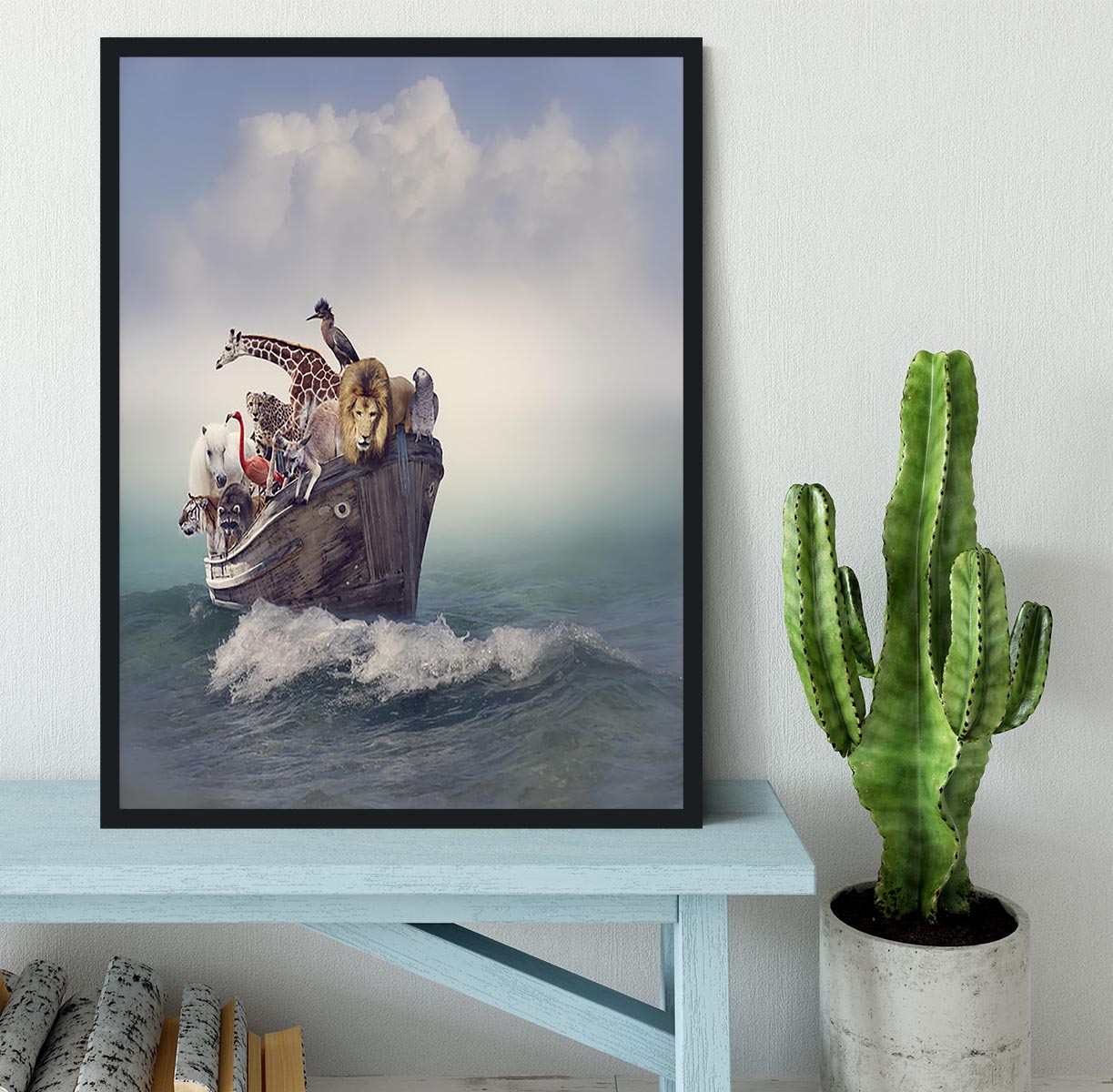 Wild Animals and Birds in an Old Boat Framed Print - Canvas Art Rocks - 2