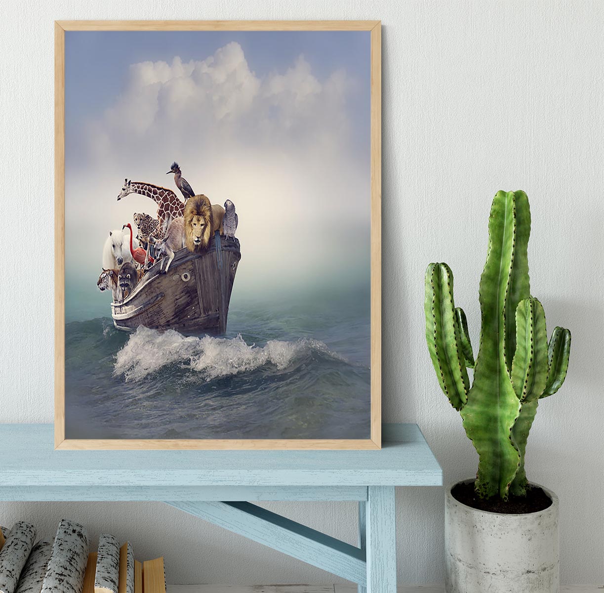 Wild Animals and Birds in an Old Boat Framed Print - Canvas Art Rocks - 4