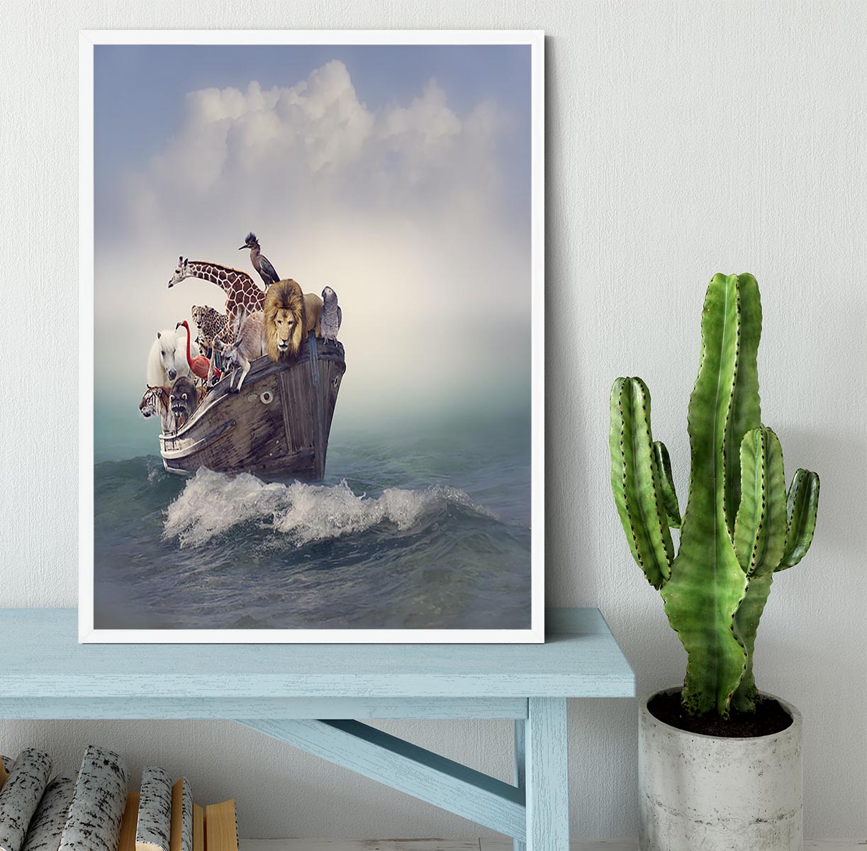 Wild Animals and Birds in an Old Boat Framed Print - Canvas Art Rocks -6