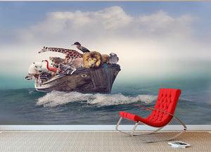 Wild Animals and Birds in an Old Boat Wall Mural Wallpaper - Canvas Art Rocks - 2
