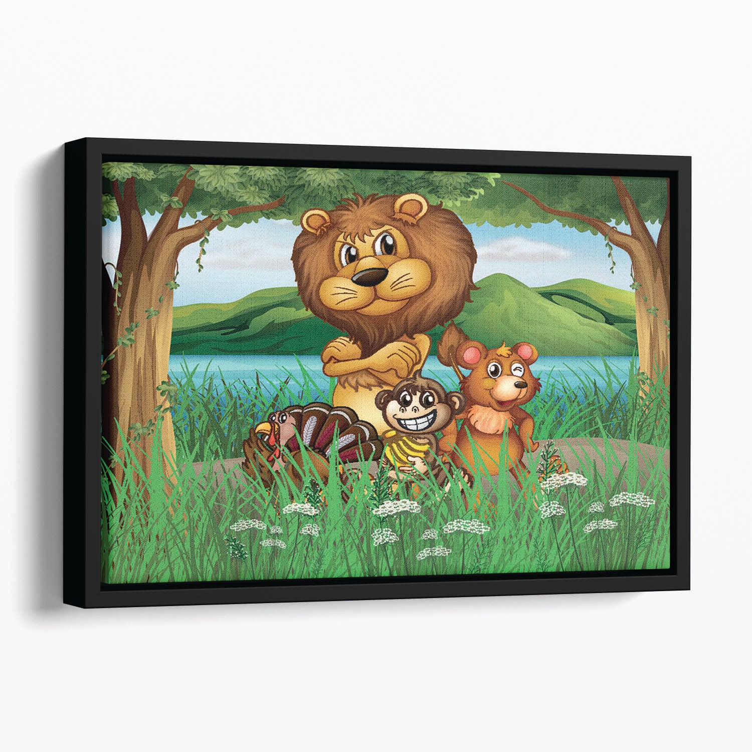 Wild animals in the jungle Floating Framed Canvas