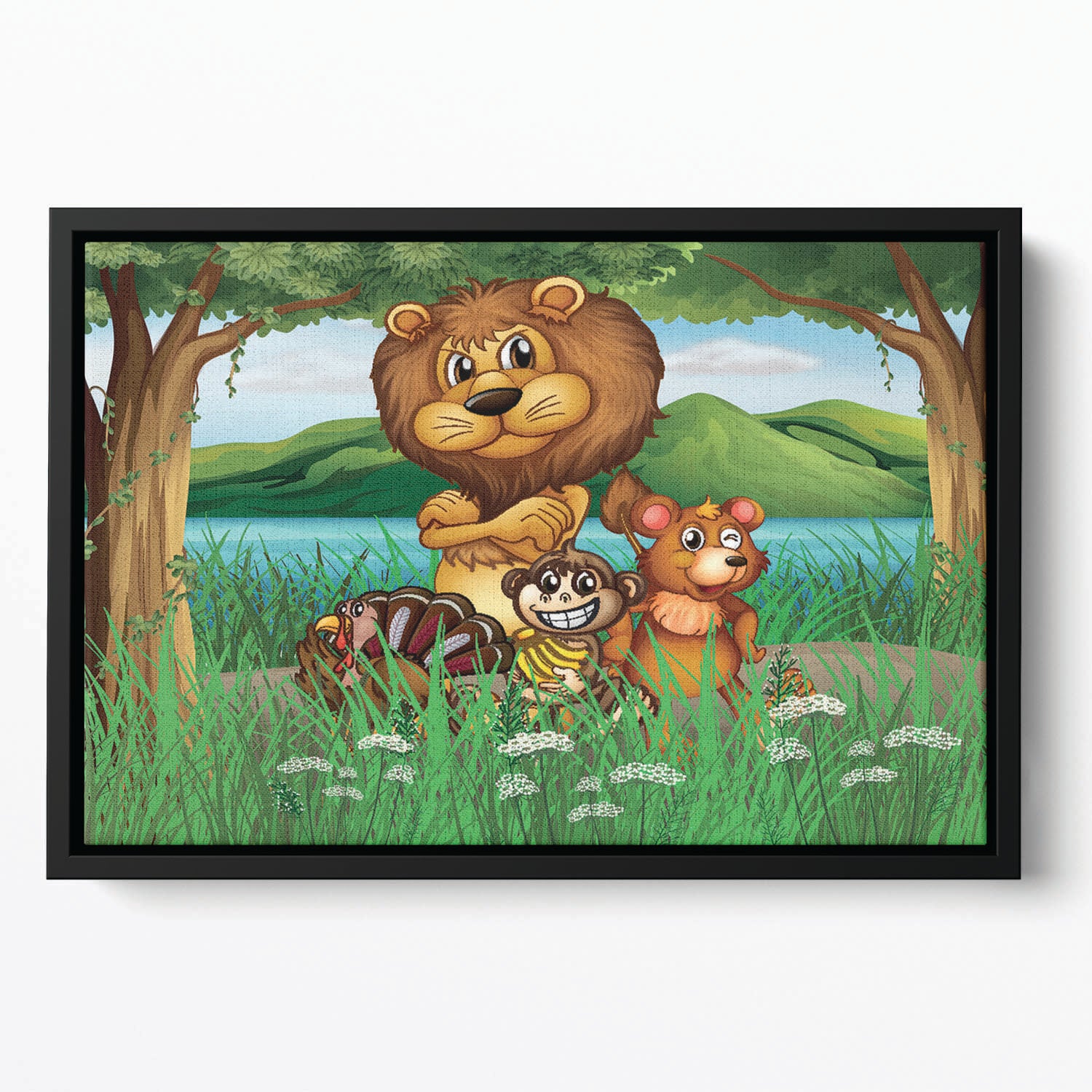 Wild animals in the jungle Floating Framed Canvas