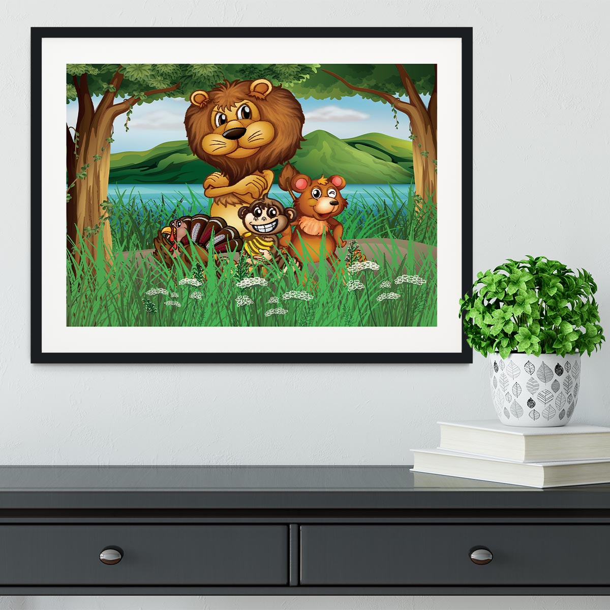 Wild animals in the jungle Framed Print - Canvas Art Rocks - 1