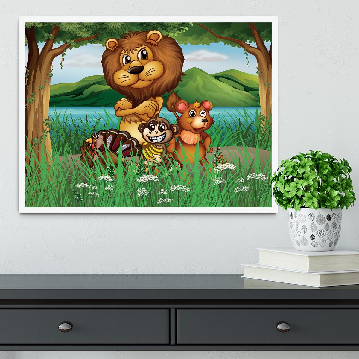 Wild animals in the jungle Framed Print - Canvas Art Rocks -6