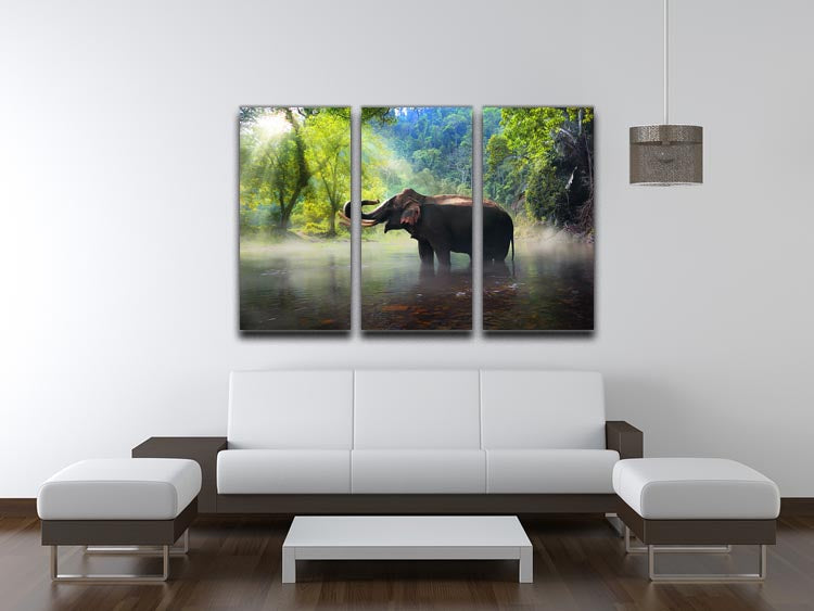 Wild elephant in the beautiful forest 3 Split Panel Canvas Print - Canvas Art Rocks - 3