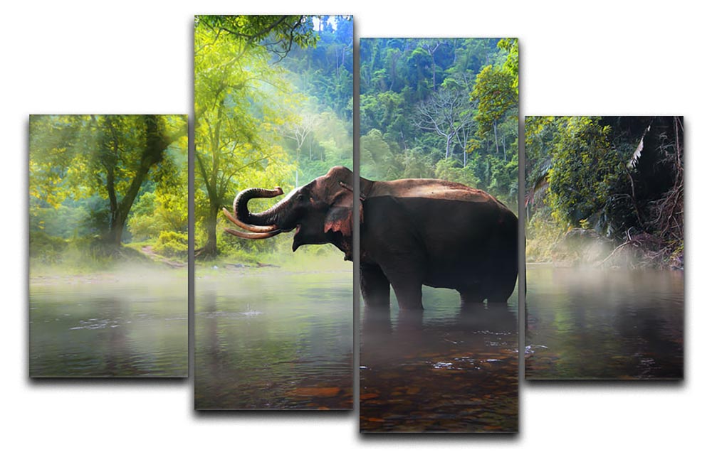 Wild elephant in the beautiful forest 4 Split Panel Canvas - Canvas Art Rocks - 1