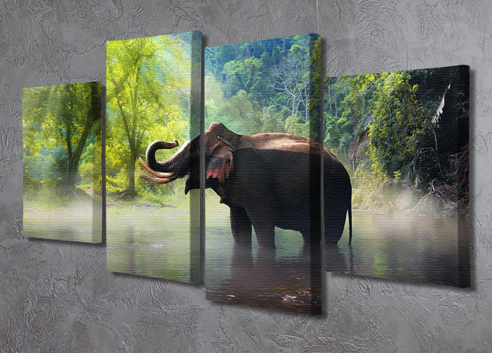 Wild elephant in the beautiful forest 4 Split Panel Canvas - Canvas Art Rocks - 2