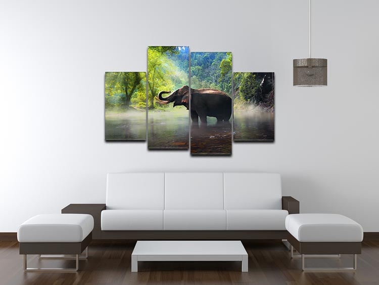 Wild elephant in the beautiful forest 4 Split Panel Canvas - Canvas Art Rocks - 3