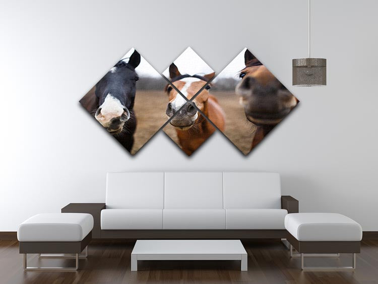Wild horses on the meadow at spring time 4 Square Multi Panel Canvas - Canvas Art Rocks - 3