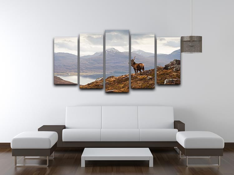 Wild stag overlooking Loch Torridon 5 Split Panel Canvas - Canvas Art Rocks - 3