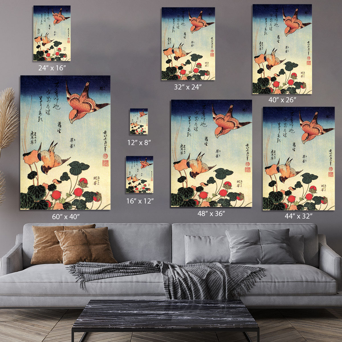 Wild strawberries and birds by Hokusai Canvas Print or Poster - Canvas Art Rocks - 7