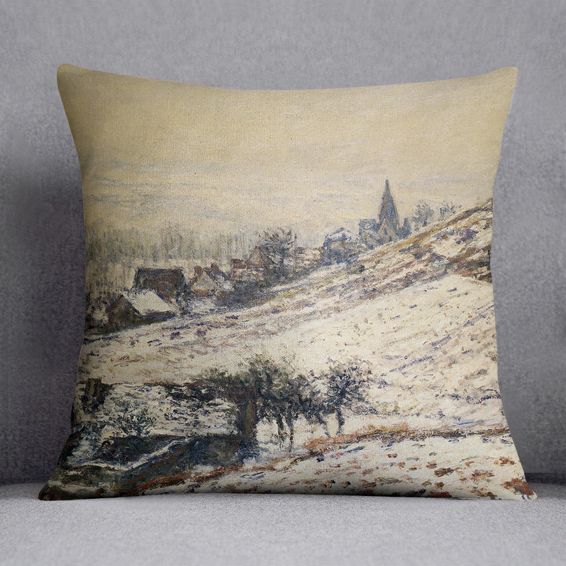 Winter At Giverny 1885 by Monet Cushion