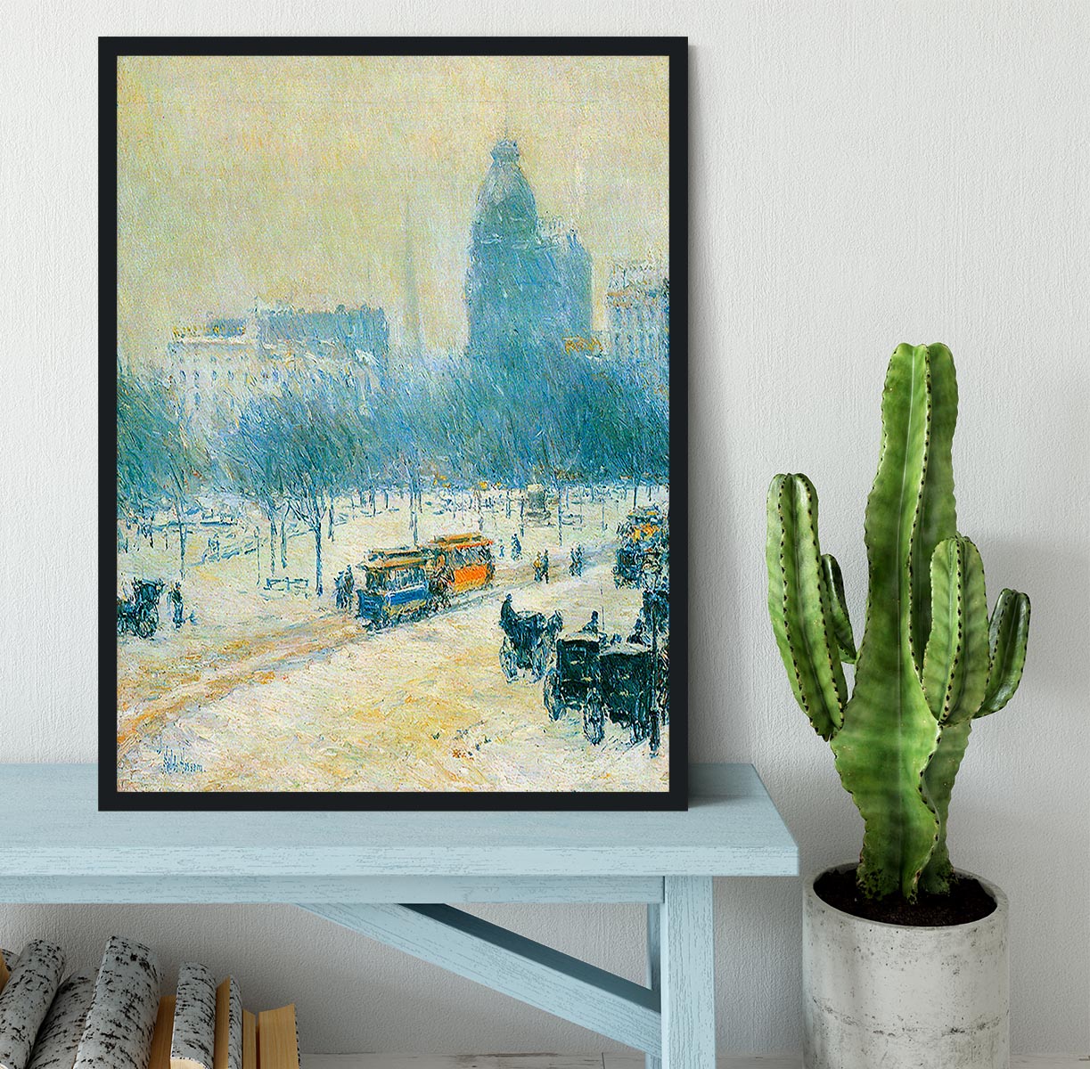 Winter in Union Square by Hassam Framed Print - Canvas Art Rocks - 2