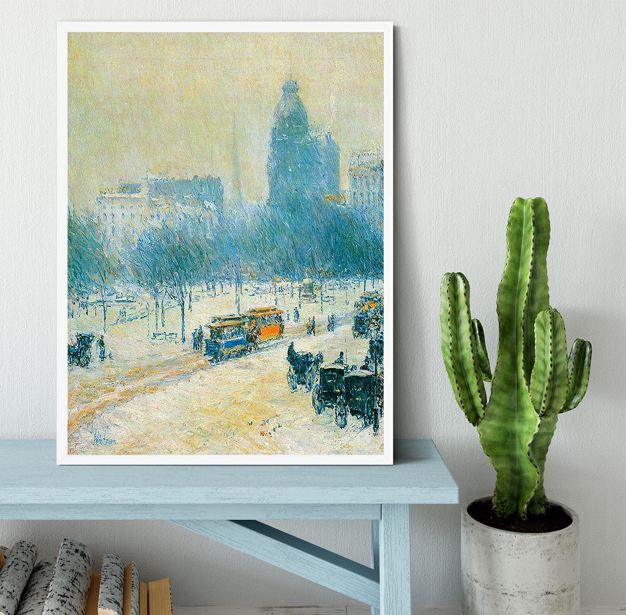 Winter in Union Square by Hassam Framed Print - Canvas Art Rocks -6