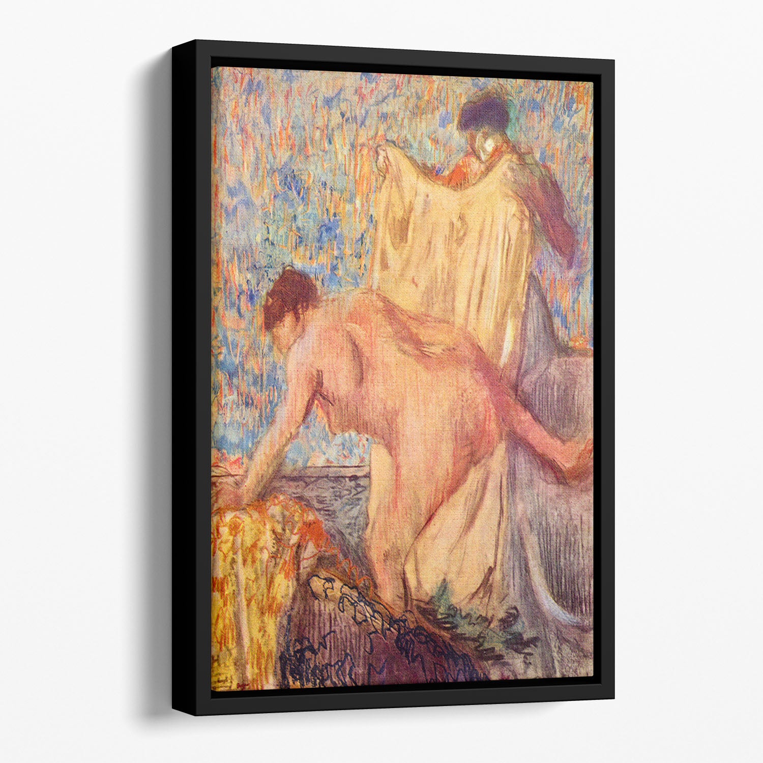Withdrawing from the bathtub by Degas Floating Framed Canvas