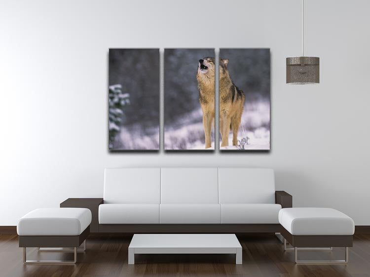 Wolf Howling in White Snow 3 Split Panel Canvas Print - Canvas Art Rocks - 3
