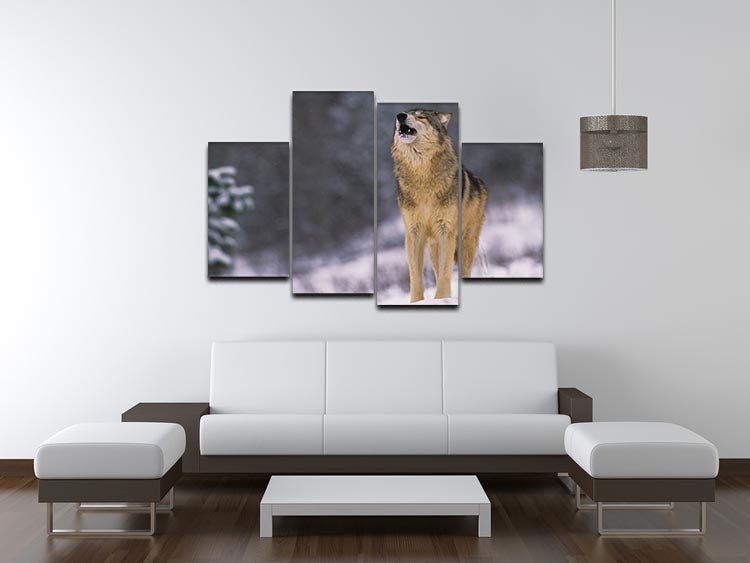 Wolf Howling in White Snow 4 Split Panel Canvas - Canvas Art Rocks - 3
