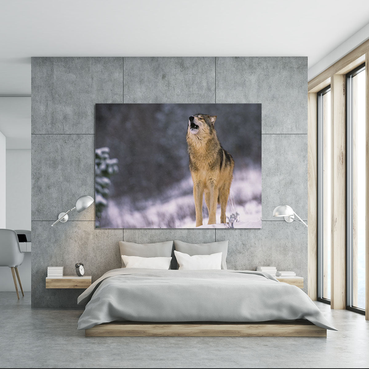 Wolf Howling in White Snow Canvas Print or Poster - Canvas Art Rocks - 5