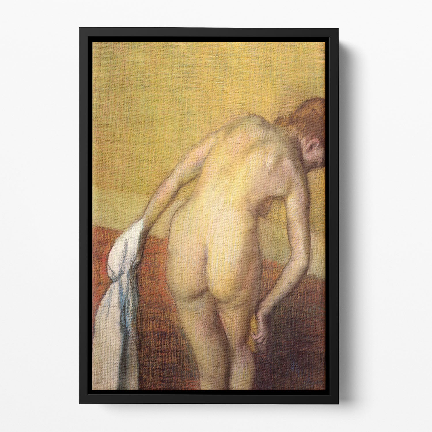 Woman Drying with towel and sponge by Degas Floating Framed Canvas