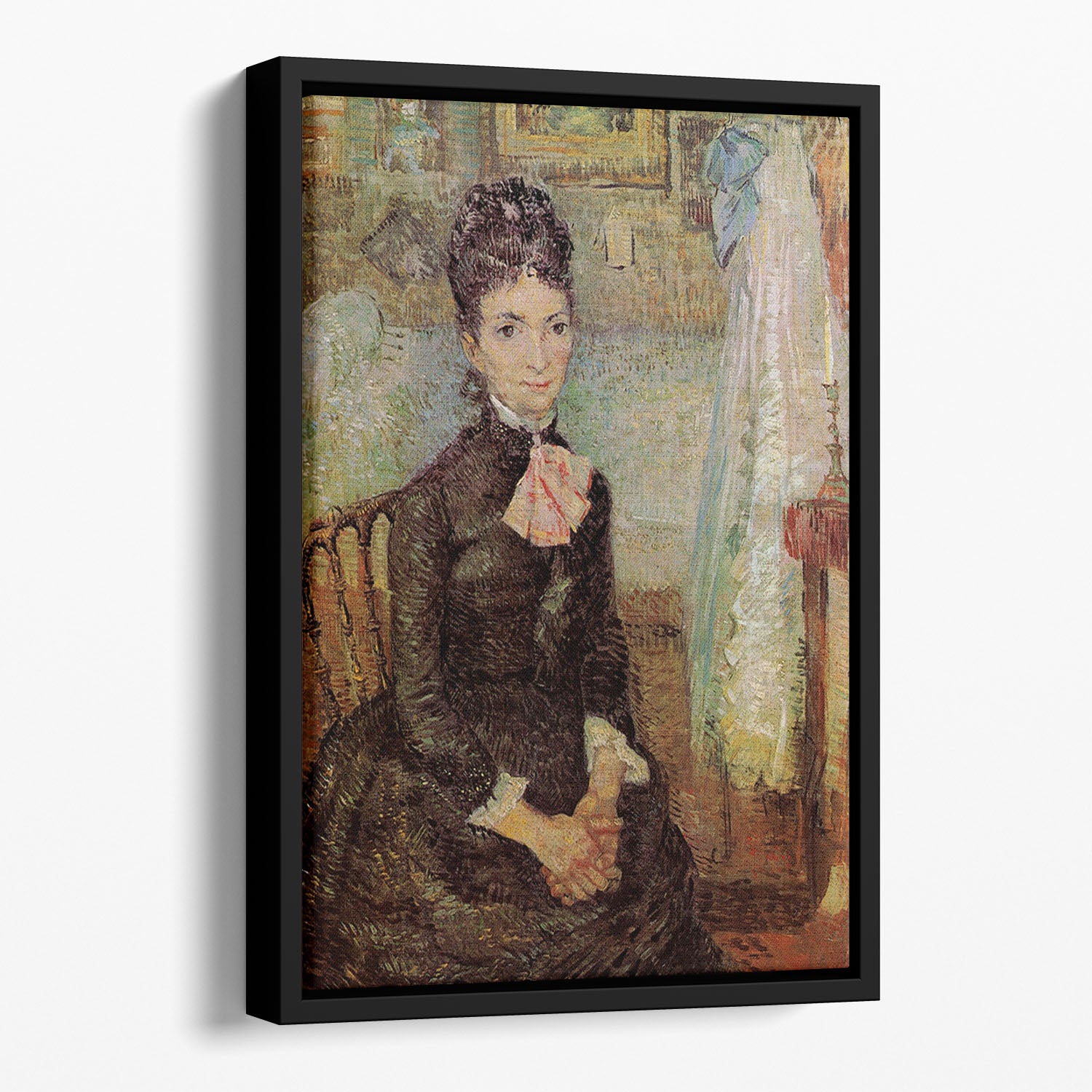 Woman Sitting by a Cradle by Van Gogh Floating Framed Canvas