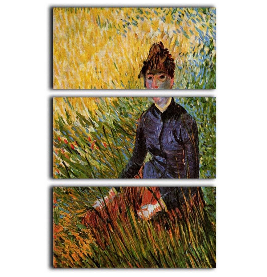 Woman Sitting in the Grass by Van Gogh 3 Split Panel Canvas Print - Canvas Art Rocks - 1