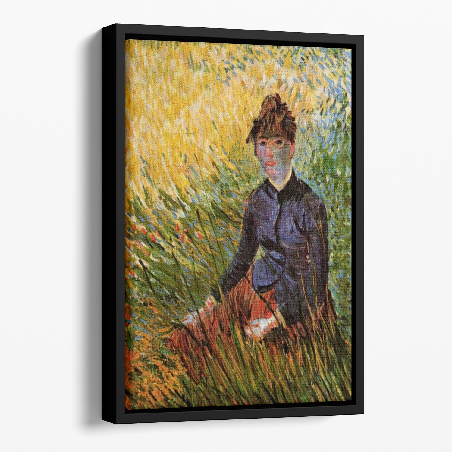 Woman Sitting in the Grass by Van Gogh Floating Framed Canvas
