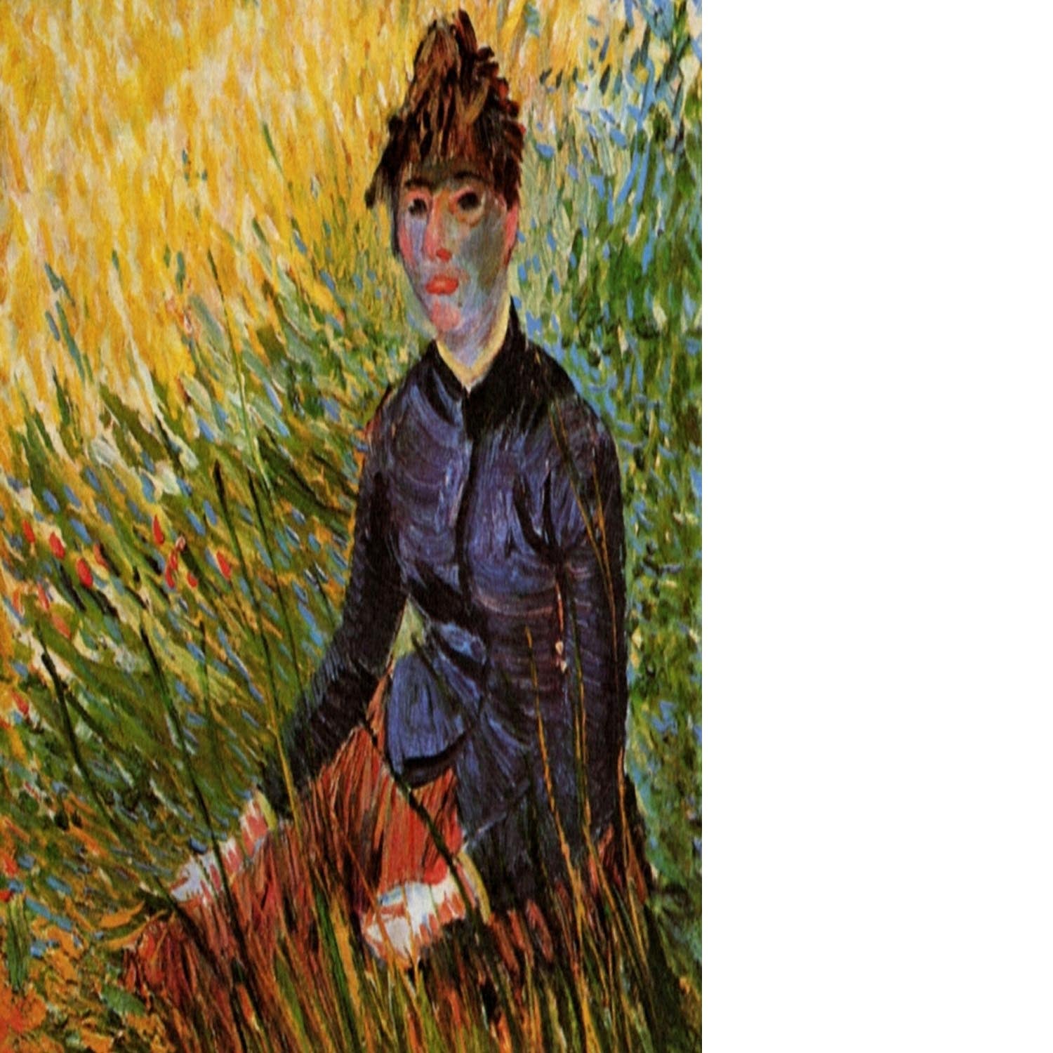 Woman Sitting in the Grass by Van Gogh Floating Framed Canvas