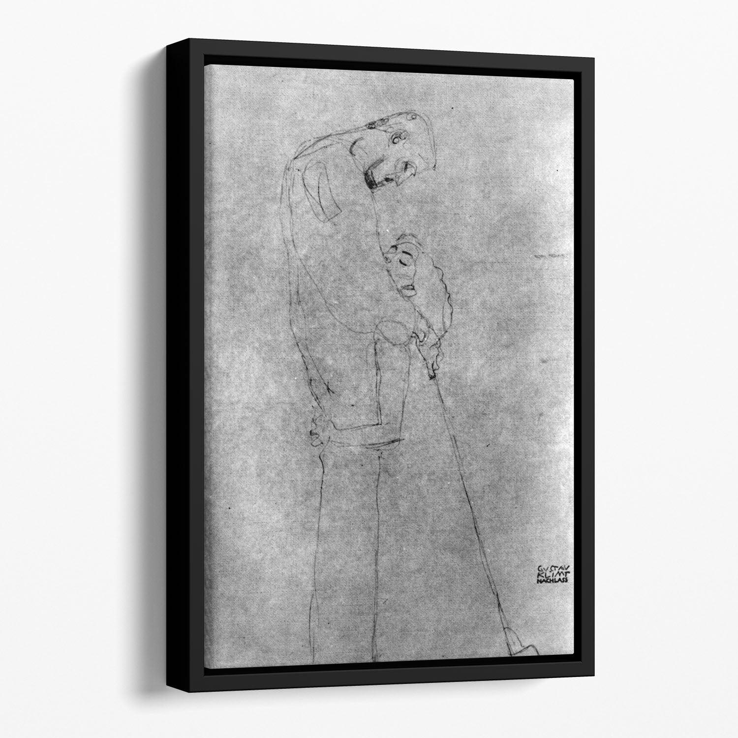 Woman and man standing in profile by Klimt Floating Framed Canvas