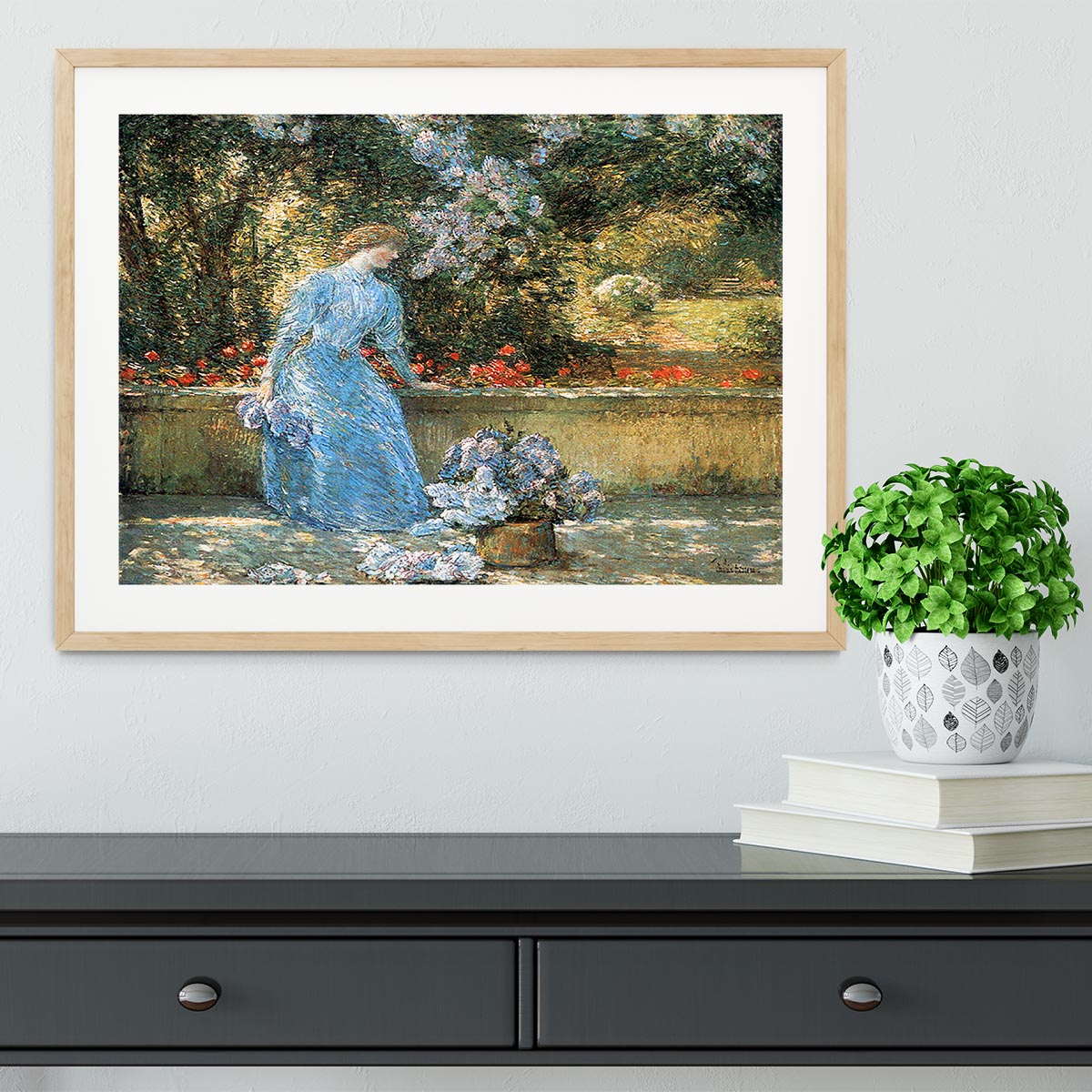 Woman in park by Hassam Framed Print - Canvas Art Rocks - 3