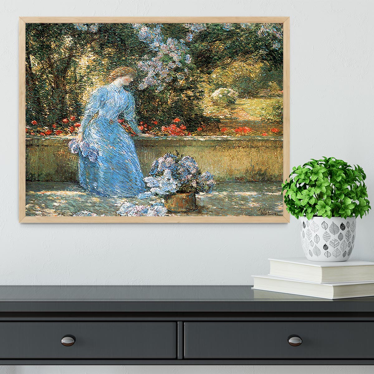 Woman in park by Hassam Framed Print - Canvas Art Rocks - 4