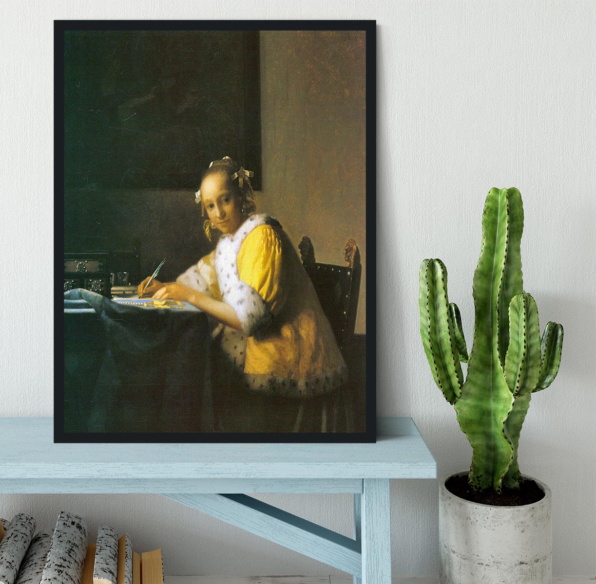 Woman in yellow by Vermeer Framed Print - Canvas Art Rocks - 2