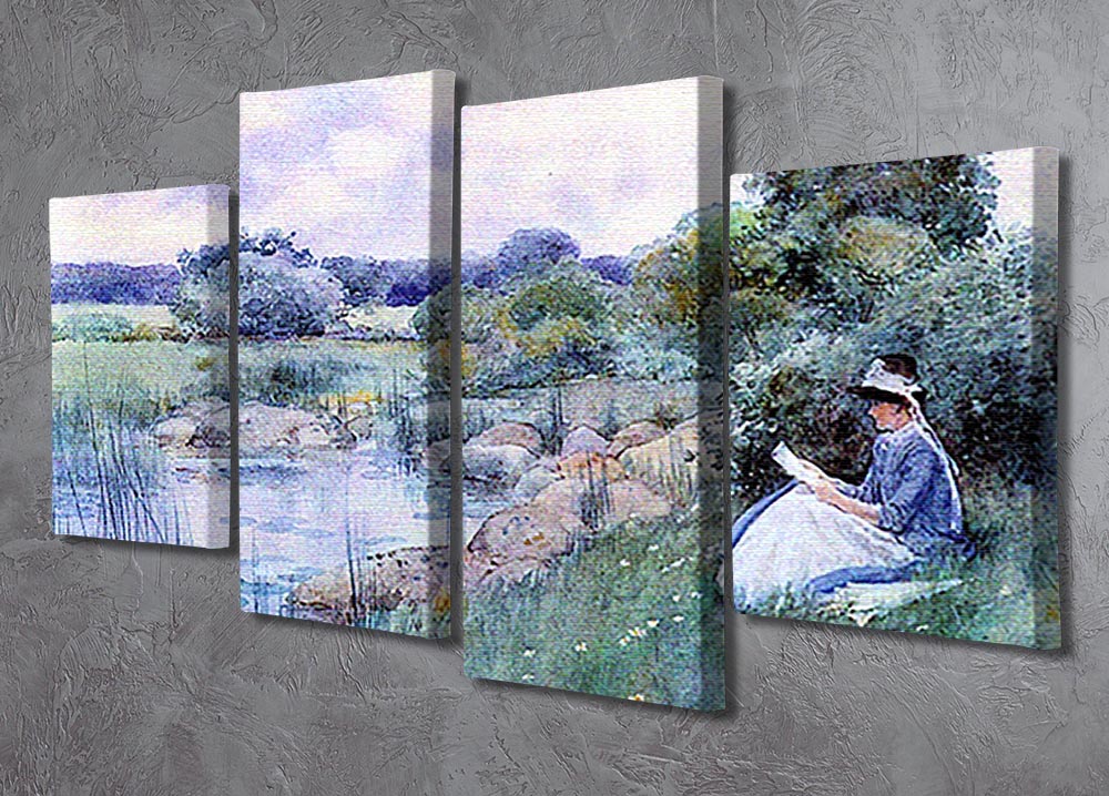 Woman reading by Hassam 4 Split Panel Canvas - Canvas Art Rocks - 2
