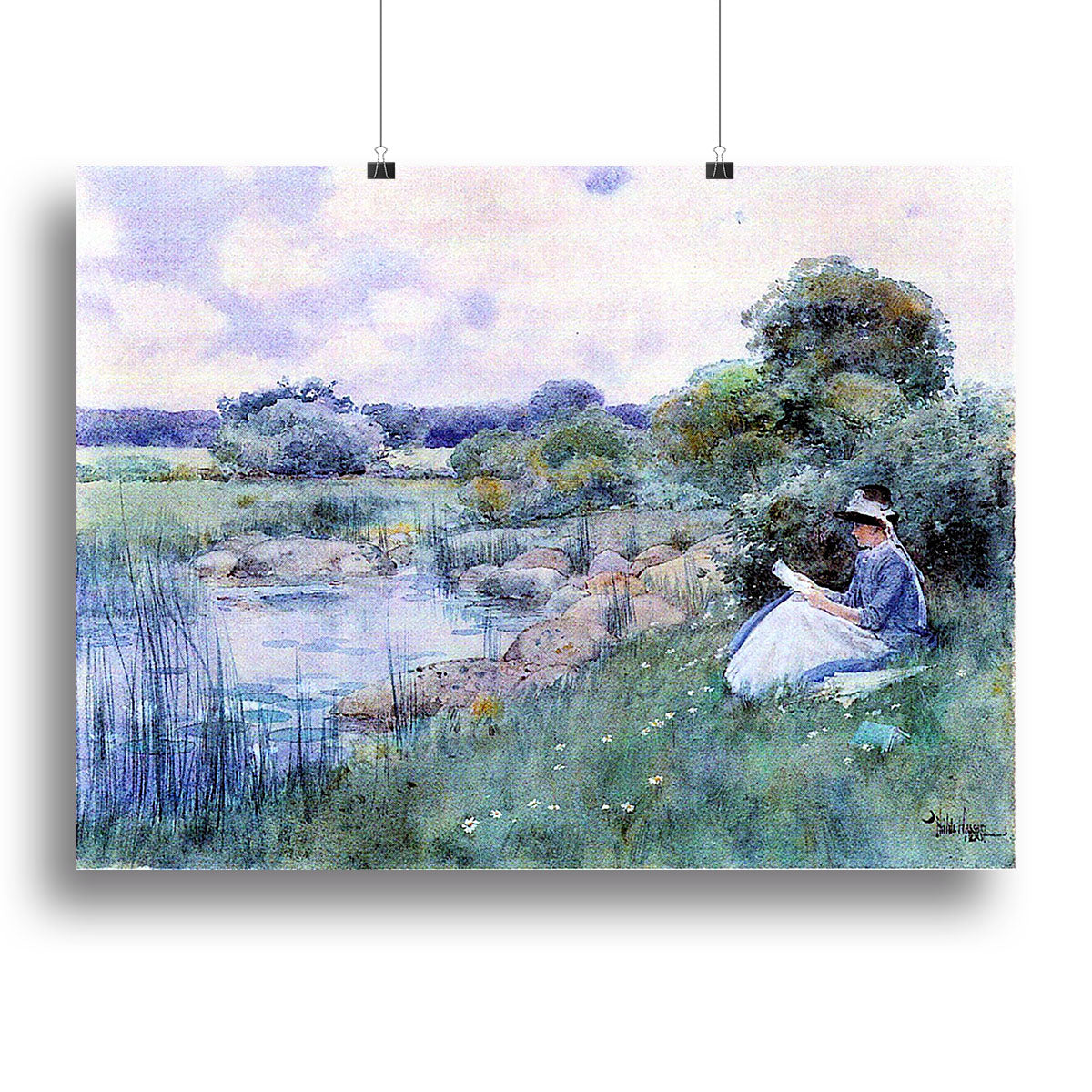 Woman reading by Hassam Canvas Print or Poster - Canvas Art Rocks - 2