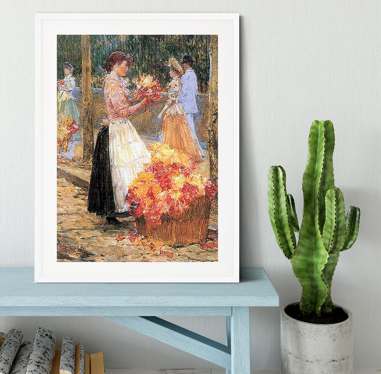 Woman sells flowers by Hassam Framed Print - Canvas Art Rocks - 5