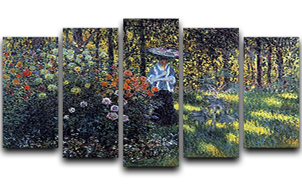 Woman with a parasol in the garden of Argenteuil by Monet 5 Split Panel Canvas  - Canvas Art Rocks - 1